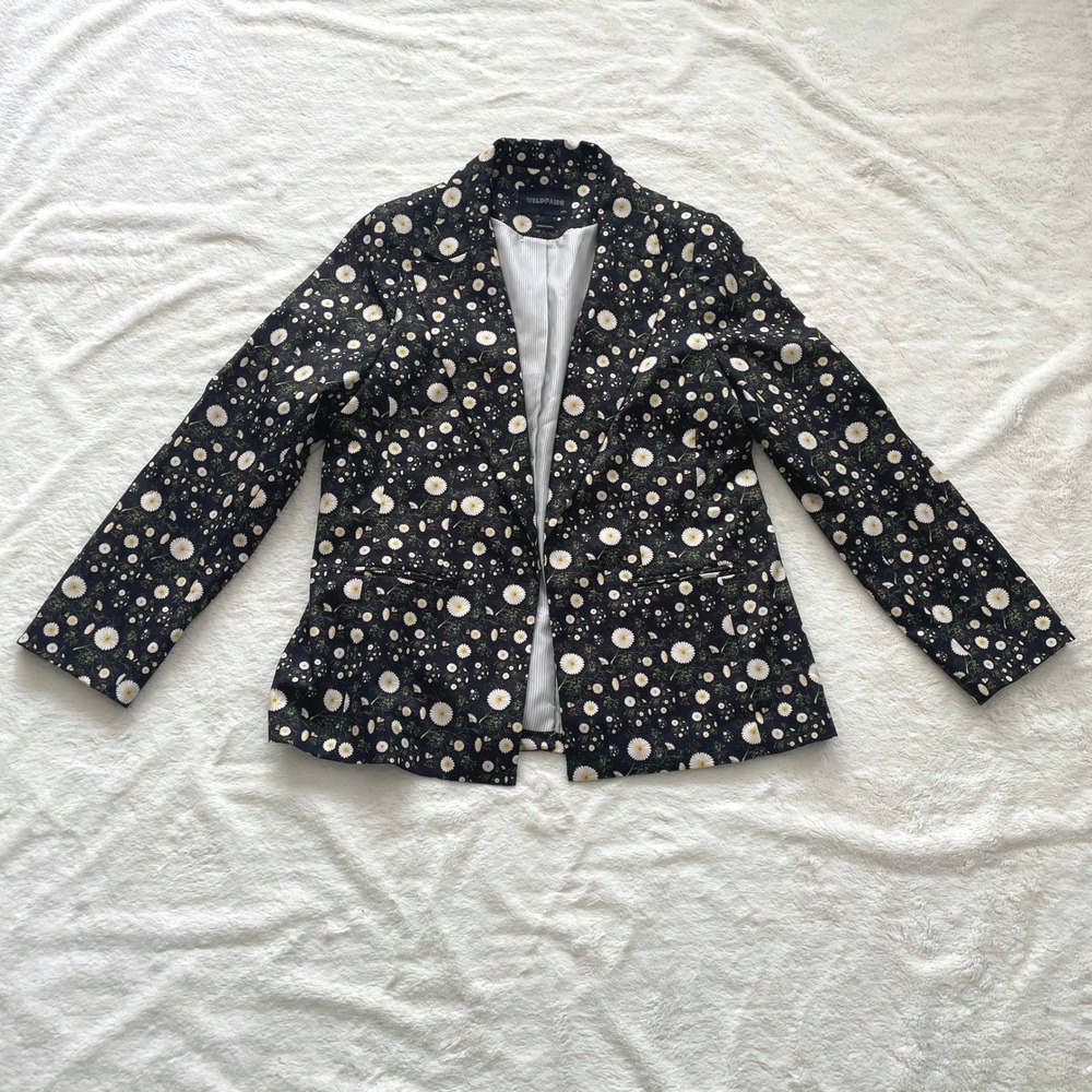 Wildfang Boyfriend Blazer Floral Daisy Print Elbow Patches Black Size XXL